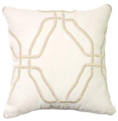 Coussin en lin brodé graphique naturel SAPHIR