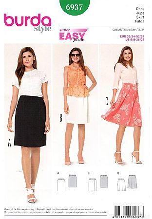 Burda Patron 6937 jupe avec taille élastique Burda Patron 6937 jupe avec