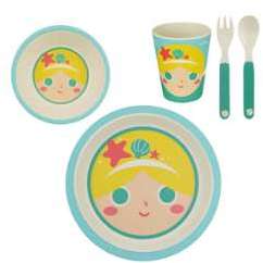 Coffret vaisselle enfant en bambou 5 pièces KIDDY Sirène Coffret vaisselle enfant en