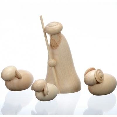 Personnage en bois, le berger et ses moutons, 12 c