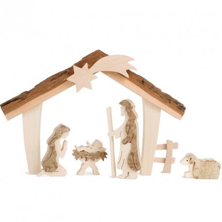 Etable de Béthléem avec figurines en écorce, 17 cm