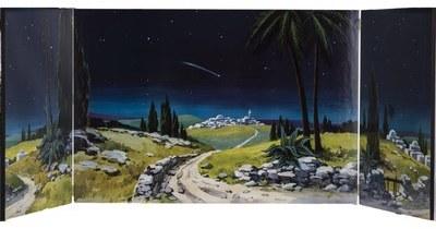 Fond crèche de Noel paysage triptyque bois 200x70 Fond crèche de Noel paysage
