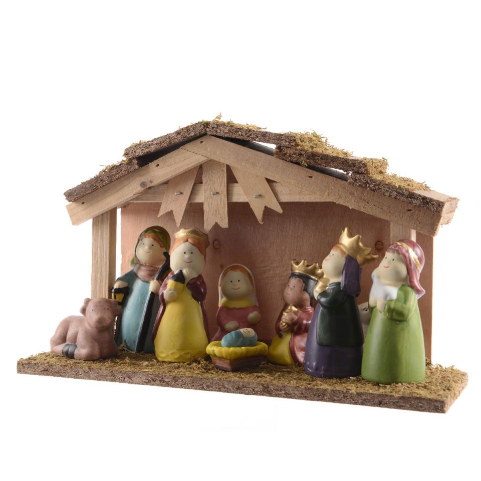 Crèche de Noël et 9 Santons en Porcelaine Crèche de Noël et 9 Santons