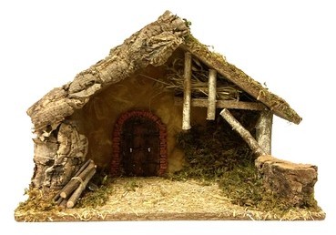 Crèche avec porte et feu - 42 cm