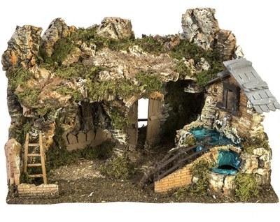 Etable crèche Noel fontaine maison échelle40x58x38 Etable crèche Noel fontaine