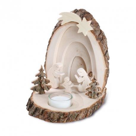 Petite crèche de Noël en écorce de bois avec sapin