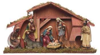 Crèche de Noël Bois et 8 Santons 40 cm Crèche de Noël Bois et 8 Santons