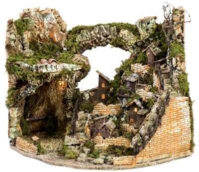 Bourg crèche Noel illuminé avec cabane 58x50x38 cm Bourg crèche Noel illuminé