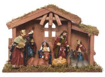 Crèche de Noël Bois et 8 Santons 30 cm Crèche de Noël Bois et 8 Santons