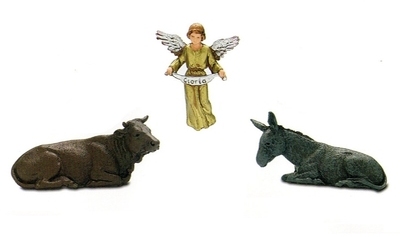 Santons âne, b?uf et ange - 8 cm