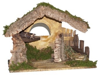Crèche en bois, liège et mousse -36 cm
