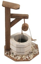 Puit en pierre et bois avec poulie de 7 cm
