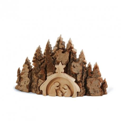 Crèche de Noël taillée dans une écorce de bois, mo