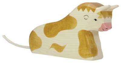 Taureau allongé marron par Holztiger Taureau allongé marron par