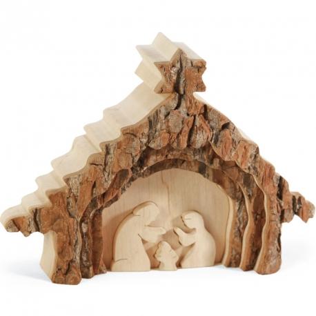 Crèche de Noël 13 cm, taillée dans une écorce de b