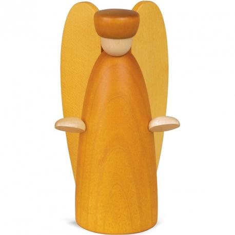 Ange de Noël en bois jaune avec bougeoir