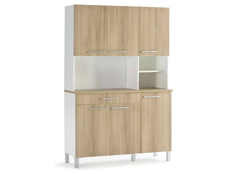 Buffet de cuisine L 120 cm DEBORA Blanc décor chêne Buffet de cuisine L 120 cm