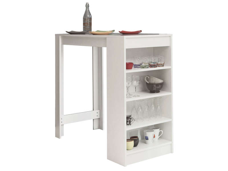 Table bar avec rangement Coloris blanc Table bar avec rangement Coloris