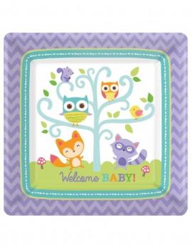 8 Petites assiettes en carton Forêt Baby Shower 18 8 Petites assiettes en carton