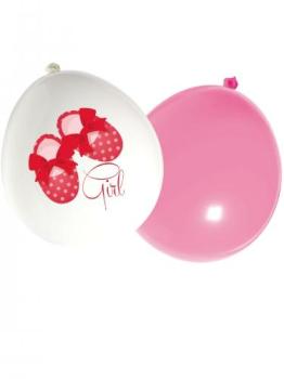 16 Ballons latex roses et blancs Welcome Girl Taille 16 Ballons latex roses et