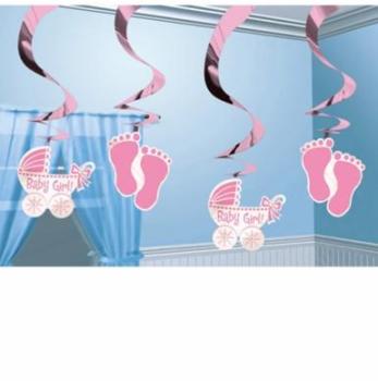 5 suspensions spirales roses Baby Shower 60 cm Taille 5 suspensions spirales roses