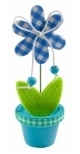 Marque-places fleur vichy bleu en pot