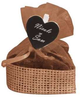 6 ballotins à dragées coeur chocolat en jute et or