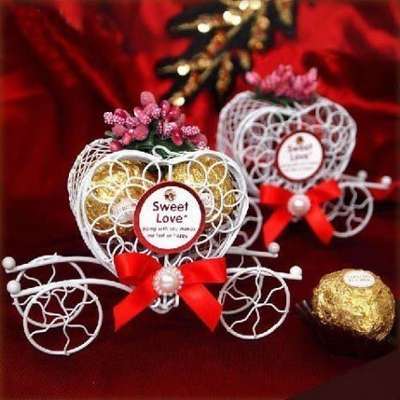 Boite Dragees Carrosse Metal Ruban Rouge (Lot de 5