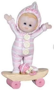 Sujet Figurine Baptême Bébé Fille sur Skate - Rose
