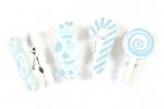 Pinces bonbons bleus bois x 6