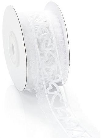 Ruban organza satiné cœurs , blanc, 35 mm, 5 m