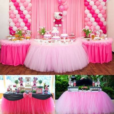 Jupe Tour de Table en Tulle Rose Déco Mariage - Un