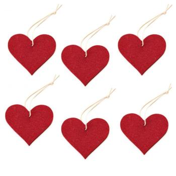 Christmas Ornament Heart 6 pieces - rouge