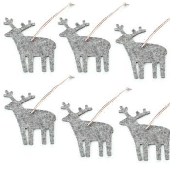 Christmas Ornament Reindeer 6 pieces - clair gris
