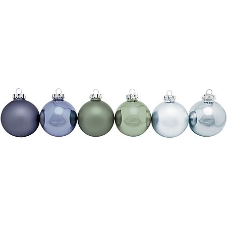 Boules de Noël en verre, eucalyptus/bleu foncé/ble