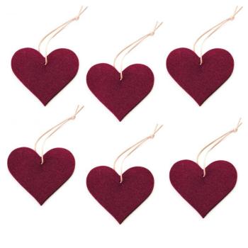 Christmas Ornament Heart 6 pieces - rouge foncé