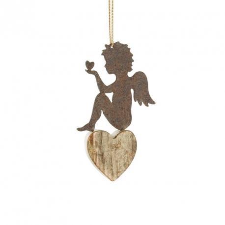 Petit ange en métal à suspendre et coeur dans la m
