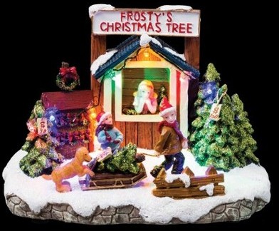 Village de Noël lumineux décor boutique de sapins