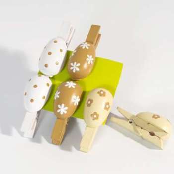 6 Pinces Bois décor Oeufs Crème chocolat 6 Pinces Bois décor Oeufs