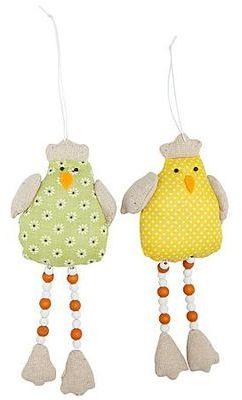 Poules en tissu, jaune/vert