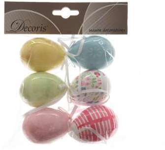 6 Suspensions Oeufs Fantaisie Pastels (6 cm) - Plastique 6 Suspensions Oeufs Fantaisie