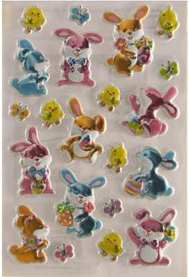 21 Stickers de Pâques Lapins et Poussins - Plastifié 21 Stickers de Pâques Lapins