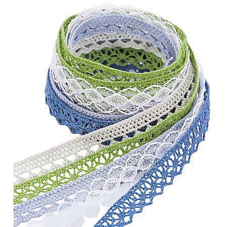 Set de galons dentelle aux fuseaux, tons verts et