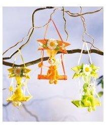 Lot de 3 Petits lapins décoratifs sur balançoire Lot de 3 Petits lapins décoratifs