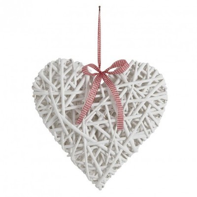 Coeur à suspendre en osier laqué blanc 30 x 30