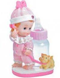 Sujet bapteme Fille Biberon Rose 17 cm
