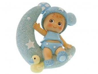 Sujet bapteme Garçon Lune Bleu 12 cm