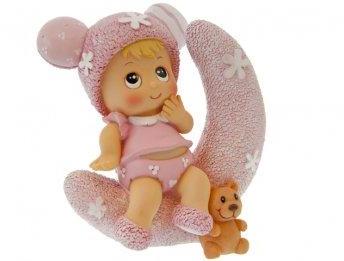 Sujet bapteme Fille Lune Rose 12 cm