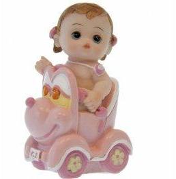 Sujet bapteme Fille Voiture Rose 8 cm