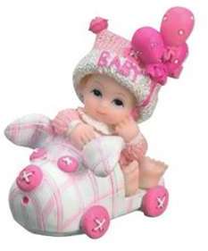 FIN DE SERIE Sujet bapteme Fille Voiture Rose 7 cm